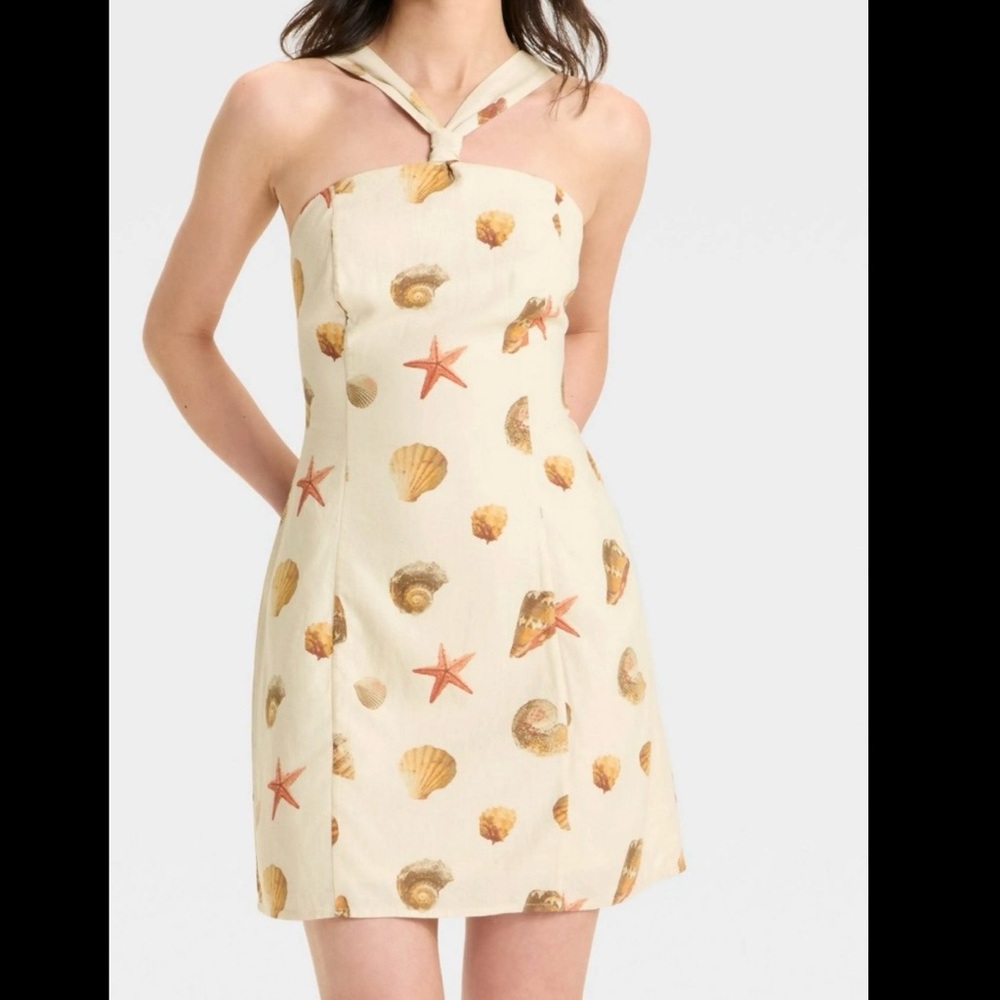 wild fable Cream Seashell Print Halter Mini Dress